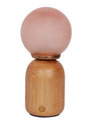 Contemporary Wood & Pink Glass Rechargeable Touch Table Lamp