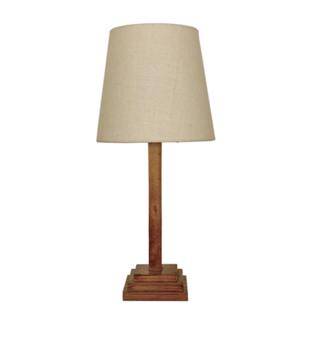 Wooden Table Lamp with Brown Base and Premium White Fabric Lampshade