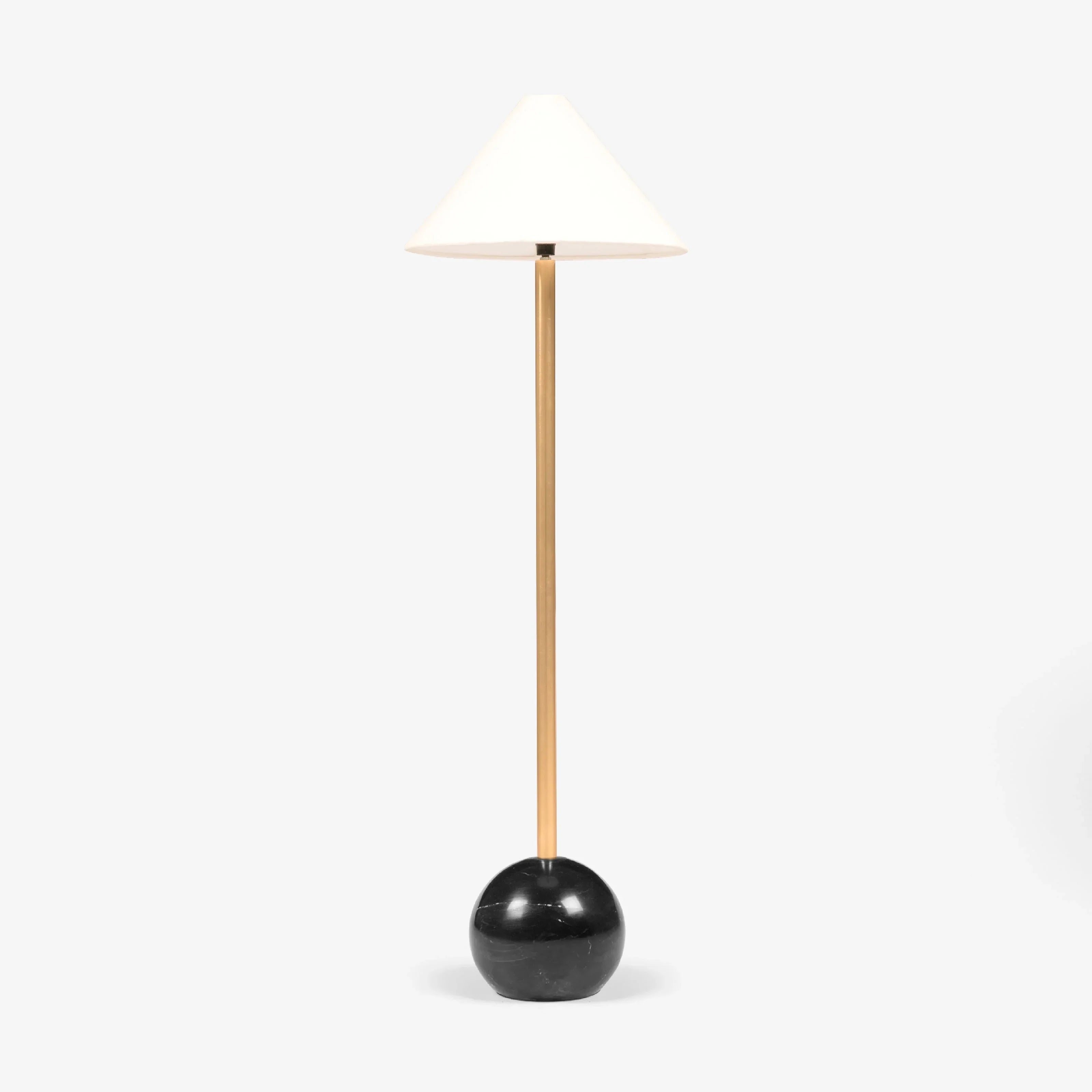 Velar Floor Lamp for Living Room | Modern Brass Finish Standing Lamp with Marble Base & White Linen Shade