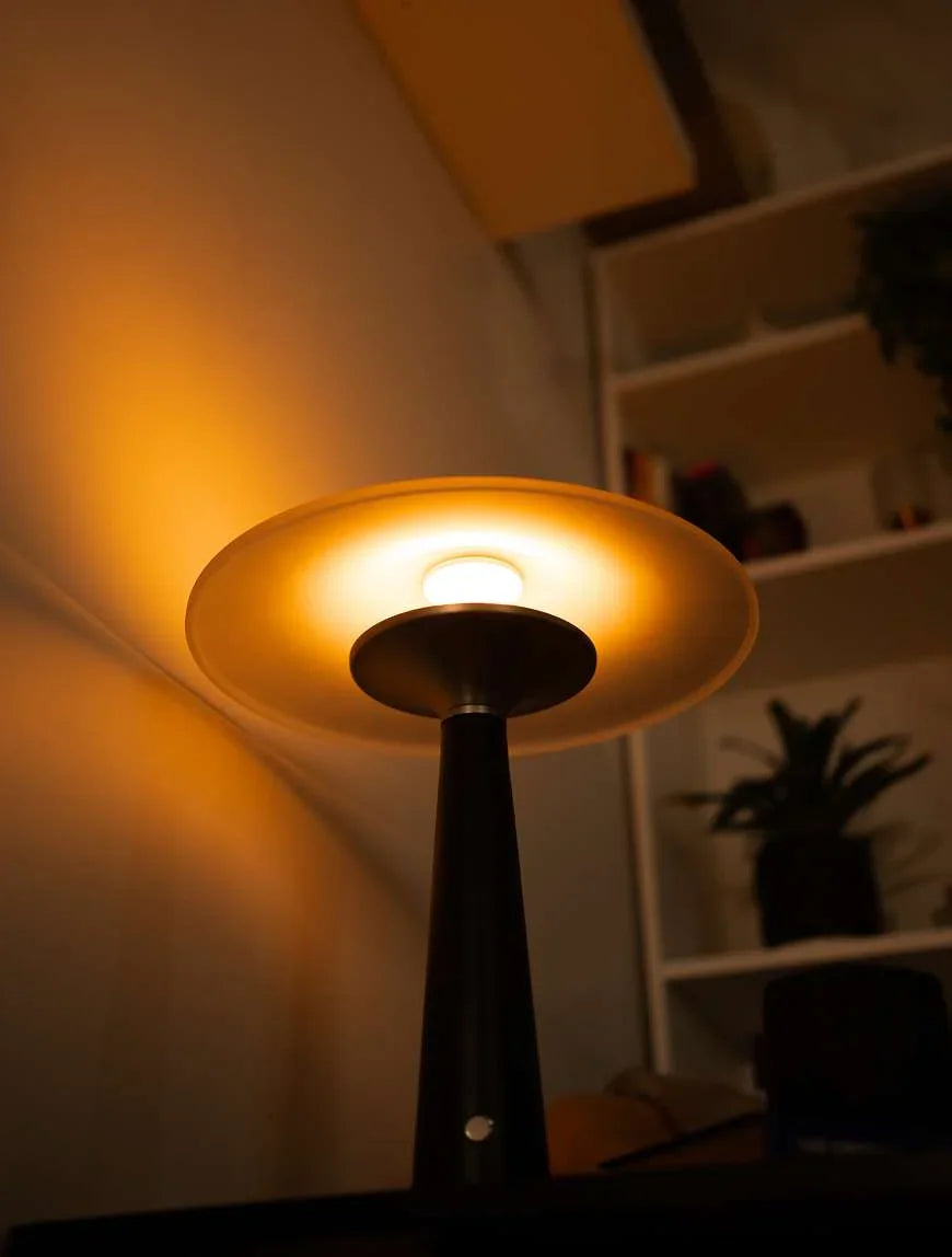 Disc Designer Glass Table Lamp for Living Room | Modern Frosted Glass LED Lamp with Touch Control