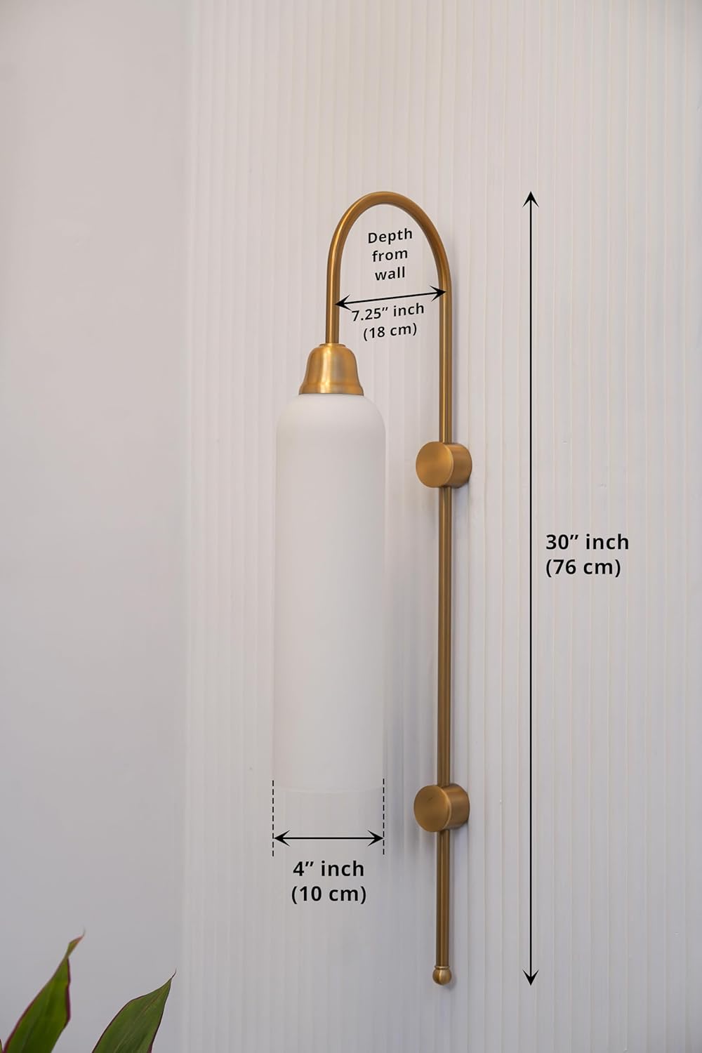 Modern Wall Lamp Antique Brass Finish with Frosted Milky White Long Glass for Bedside, Living Room, Bedroom, Home Decoration, Restaurant