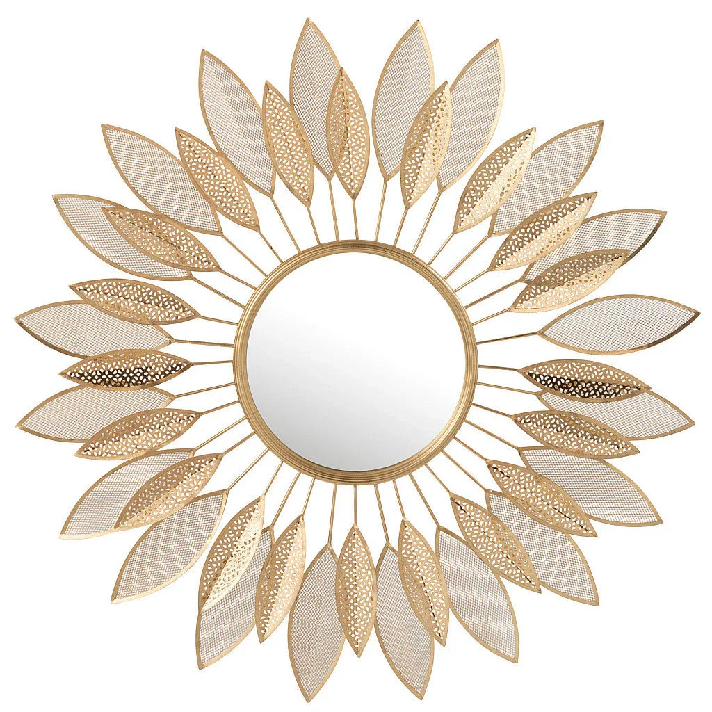 Golden Metal Leave Wall Mirror
