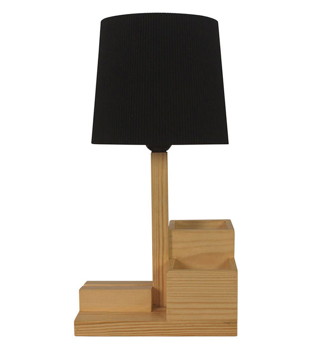 Classic Wooden Table Lamp With Black Fabric Lampshade and Mobile Stand