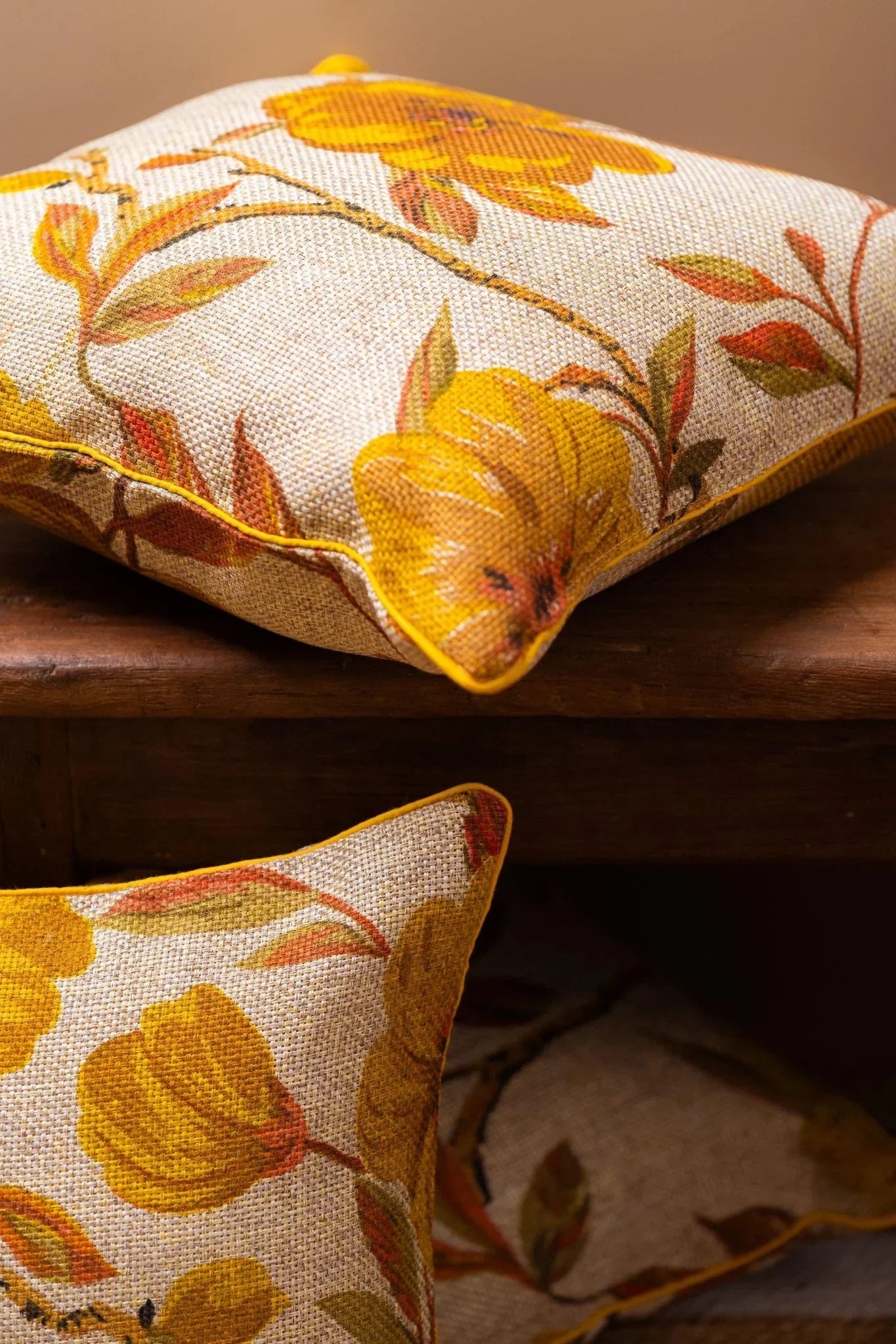 Jute Yellow Floral Cushion Cover