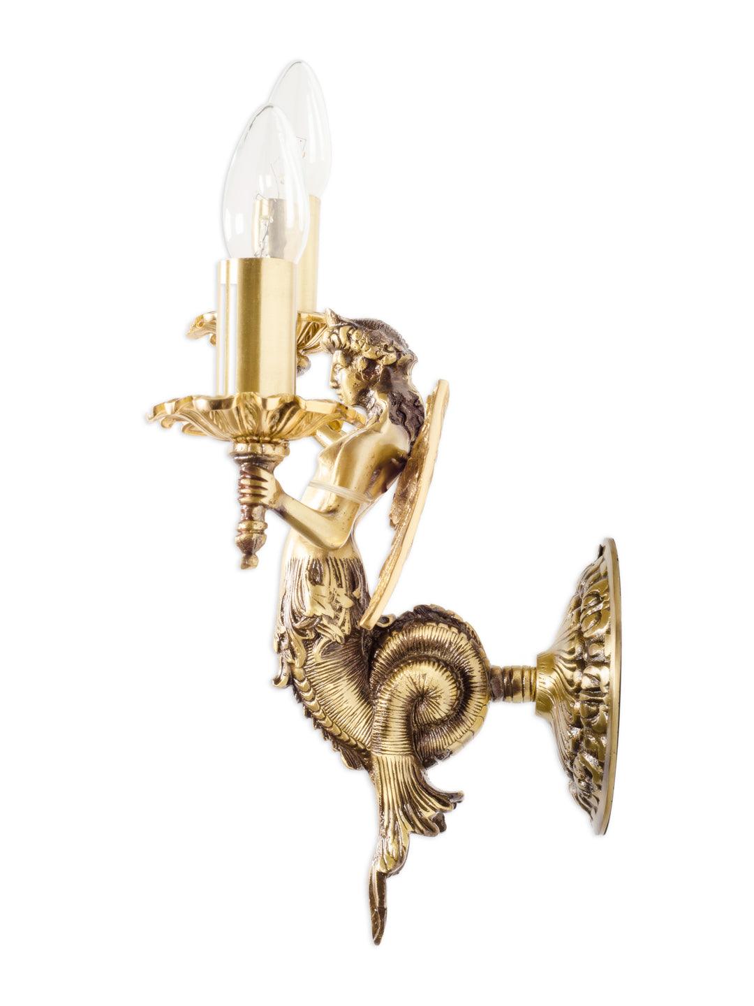 Mermaid cast brass wall sconce
