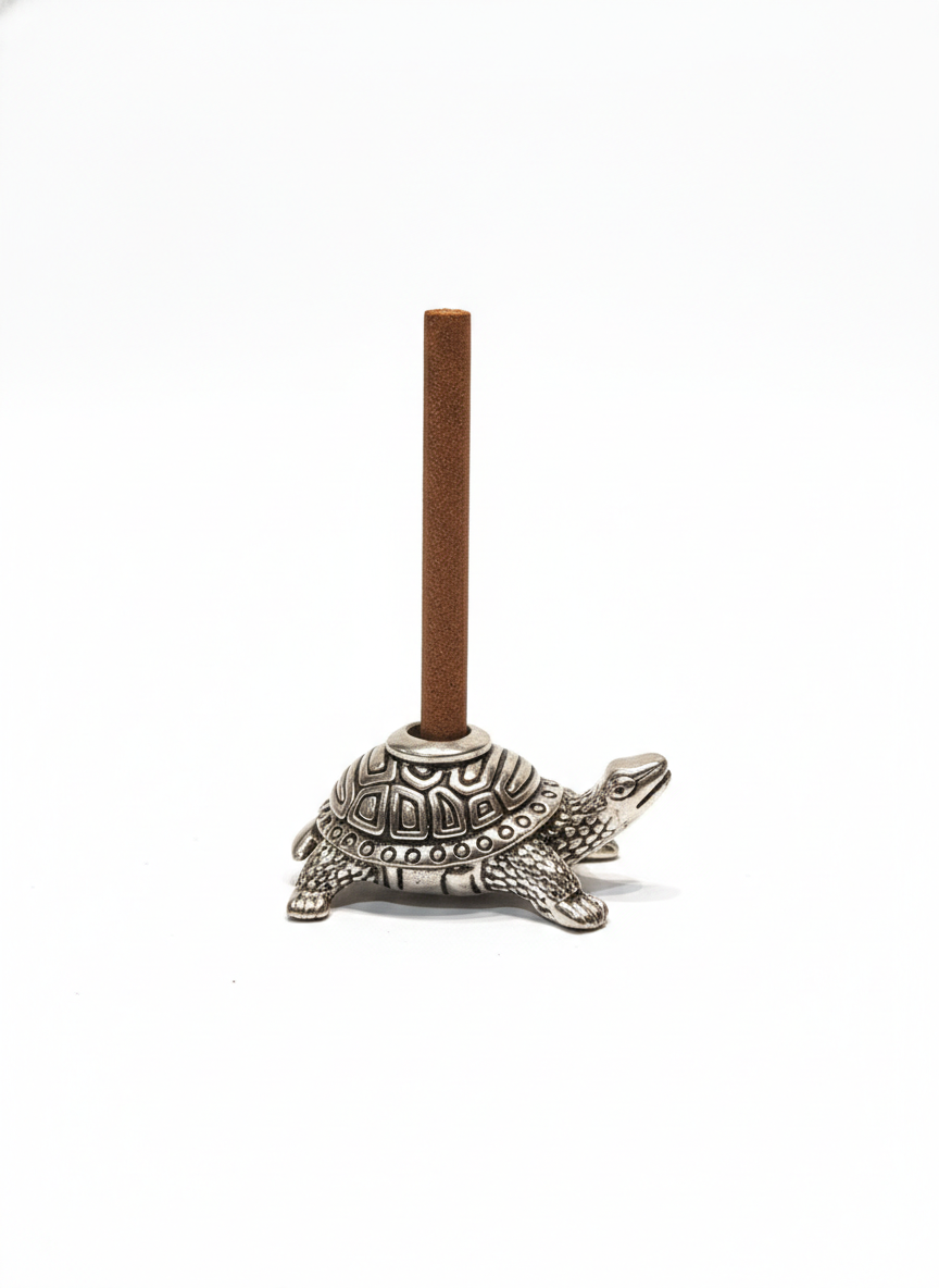 Pure Silver Plated Brass Turtle Dhoop Stand With Oudh Incense Sticks