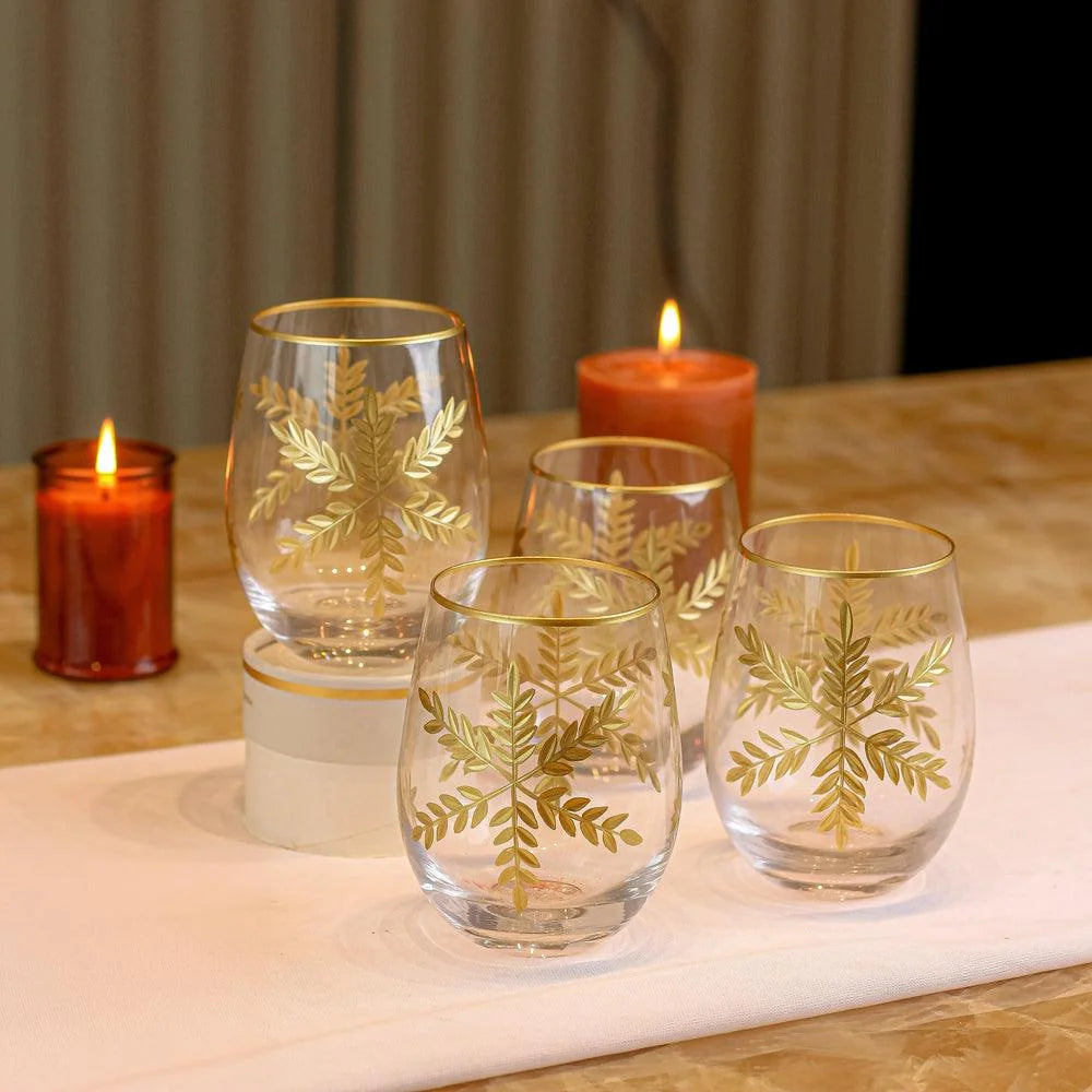 Paris Premium Drinking Glass Set of 4 | Luxury Gold Rim Whiskey Glasses