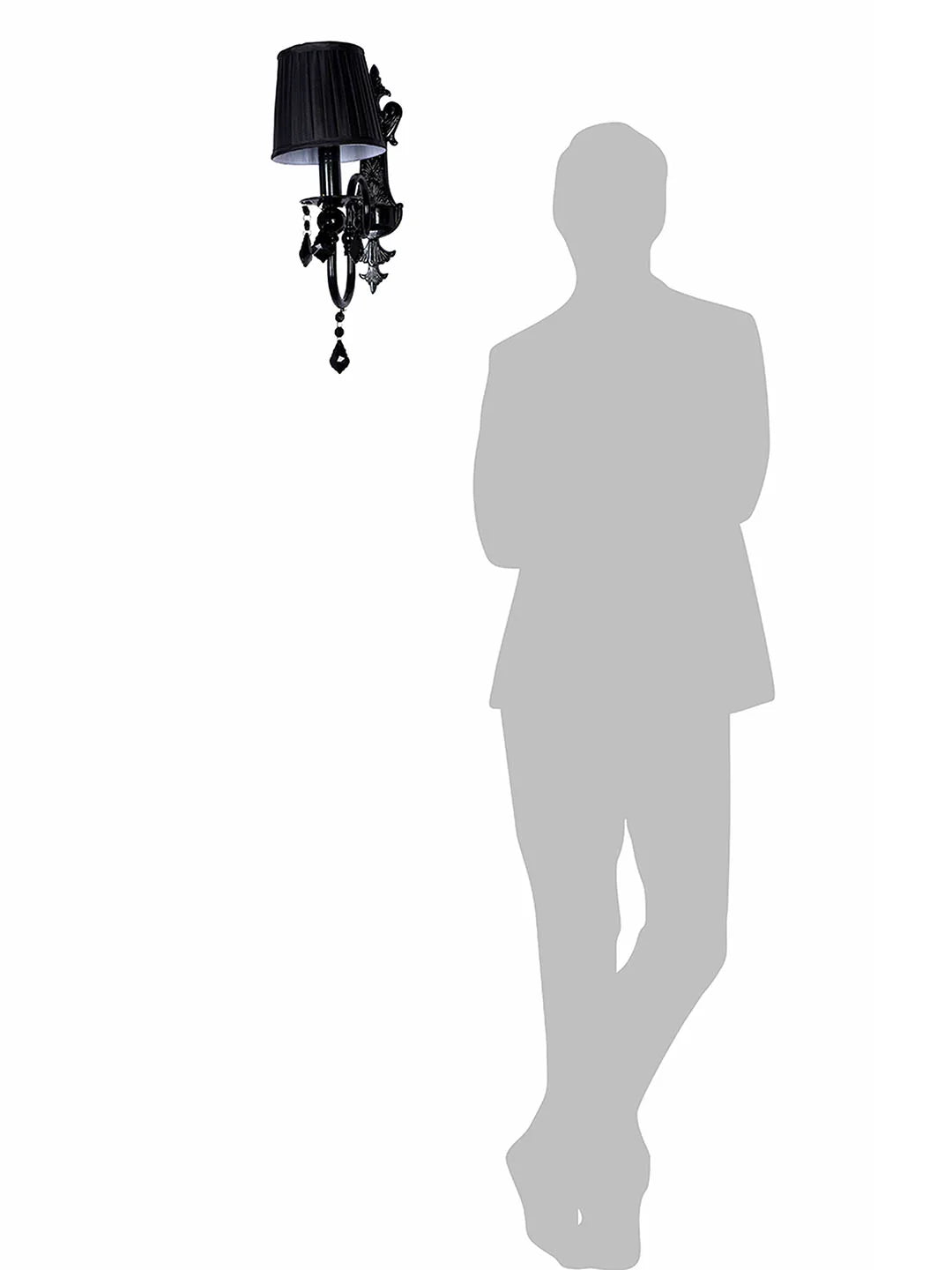 Black Crystal Wall Sconce with Pleated Black Shades