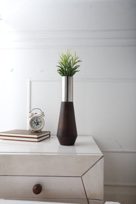 Tall Deidra Vase" Matt Silver & Black wood