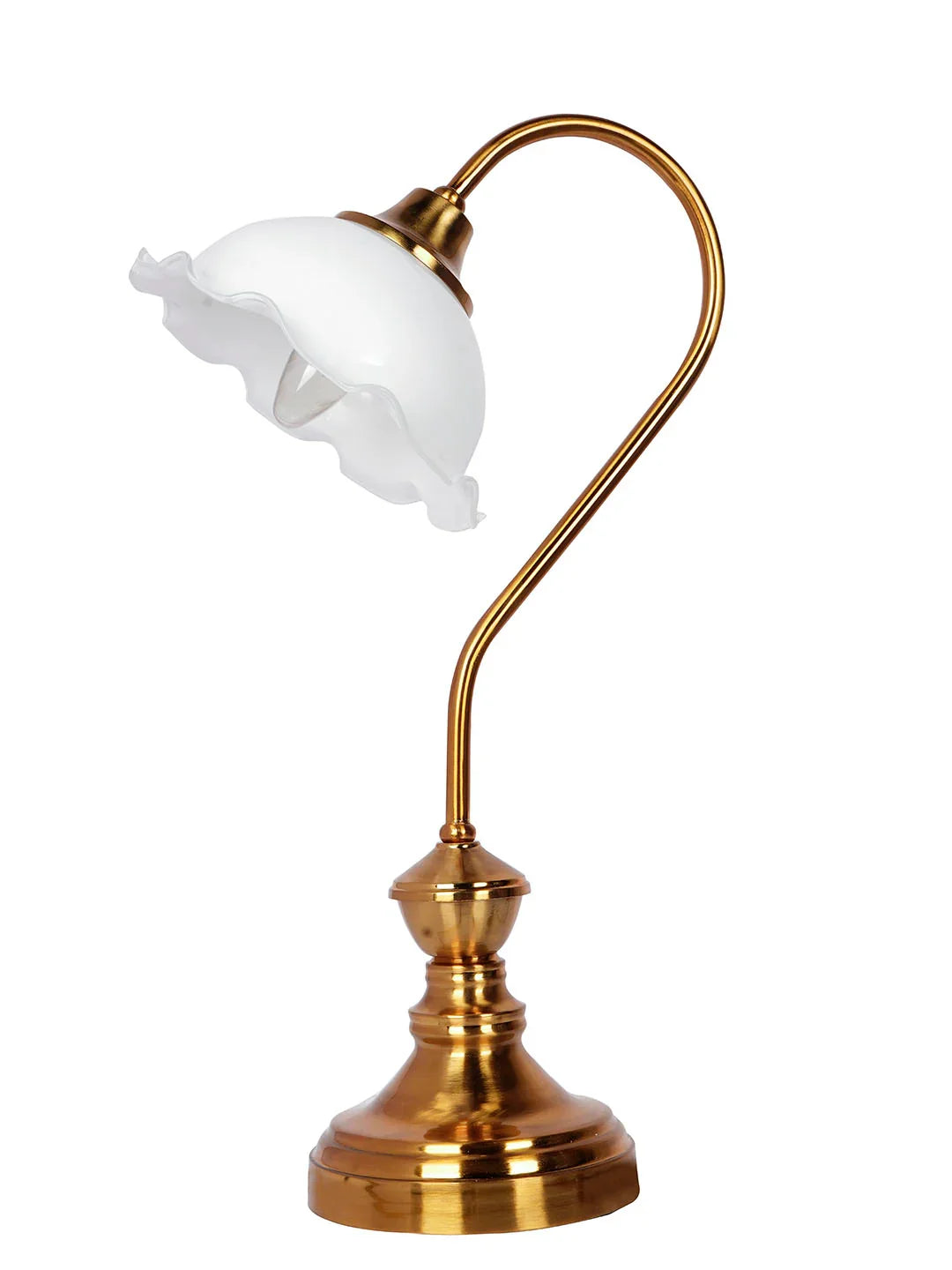 Antique Brass Retro Reading Lamp with Milky White Frilled Glass Shade
