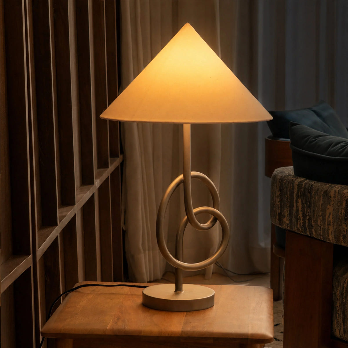 Knot Table Lamp | Modern Decorative Bedside Table Lamp with White Fabric Shade