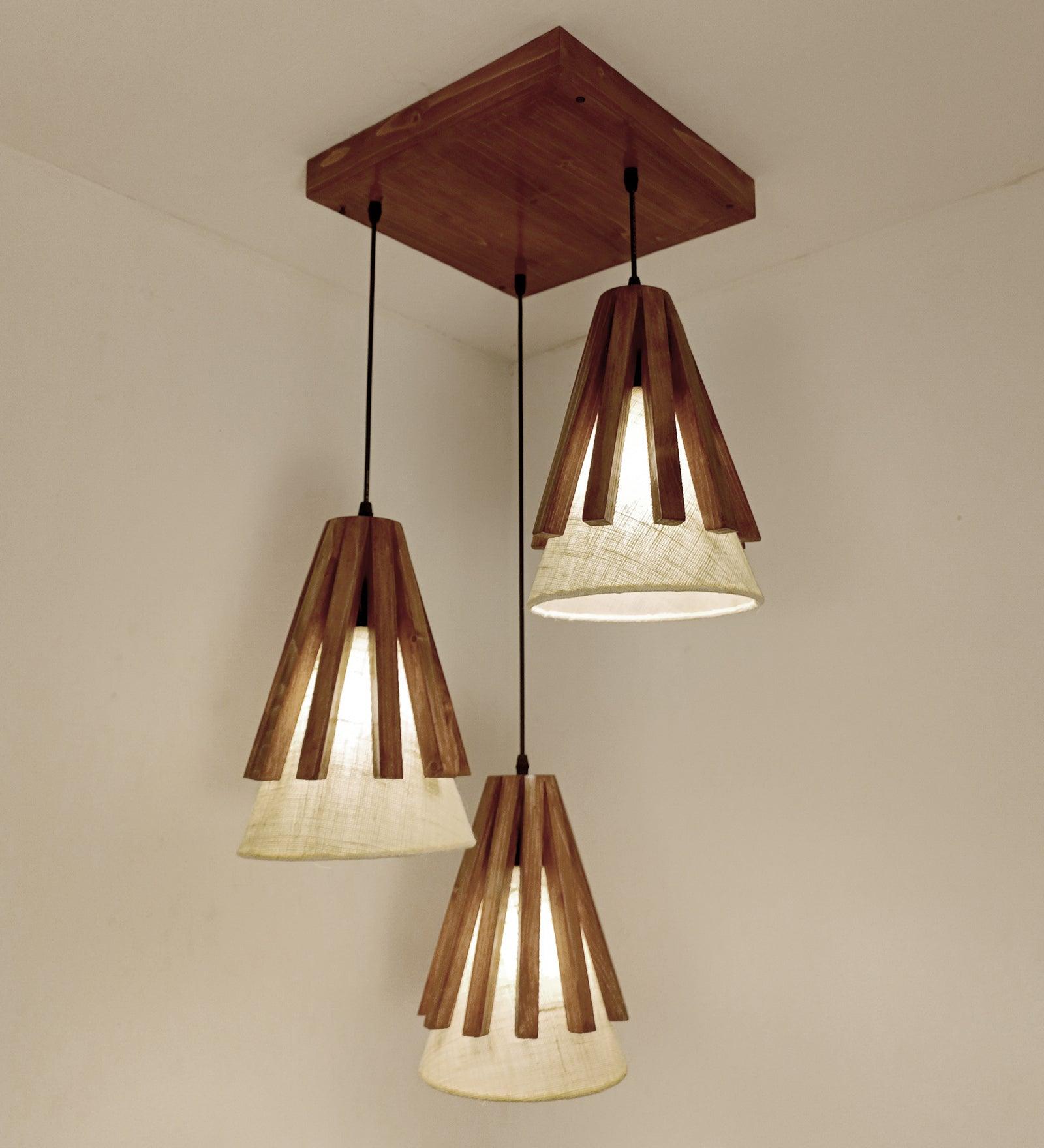 Flue Brown Wooden Cluster Hanging Lamp