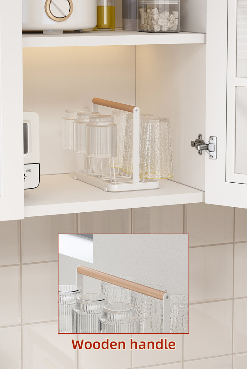 Wooden Handle  Glass Holder with Water Tray