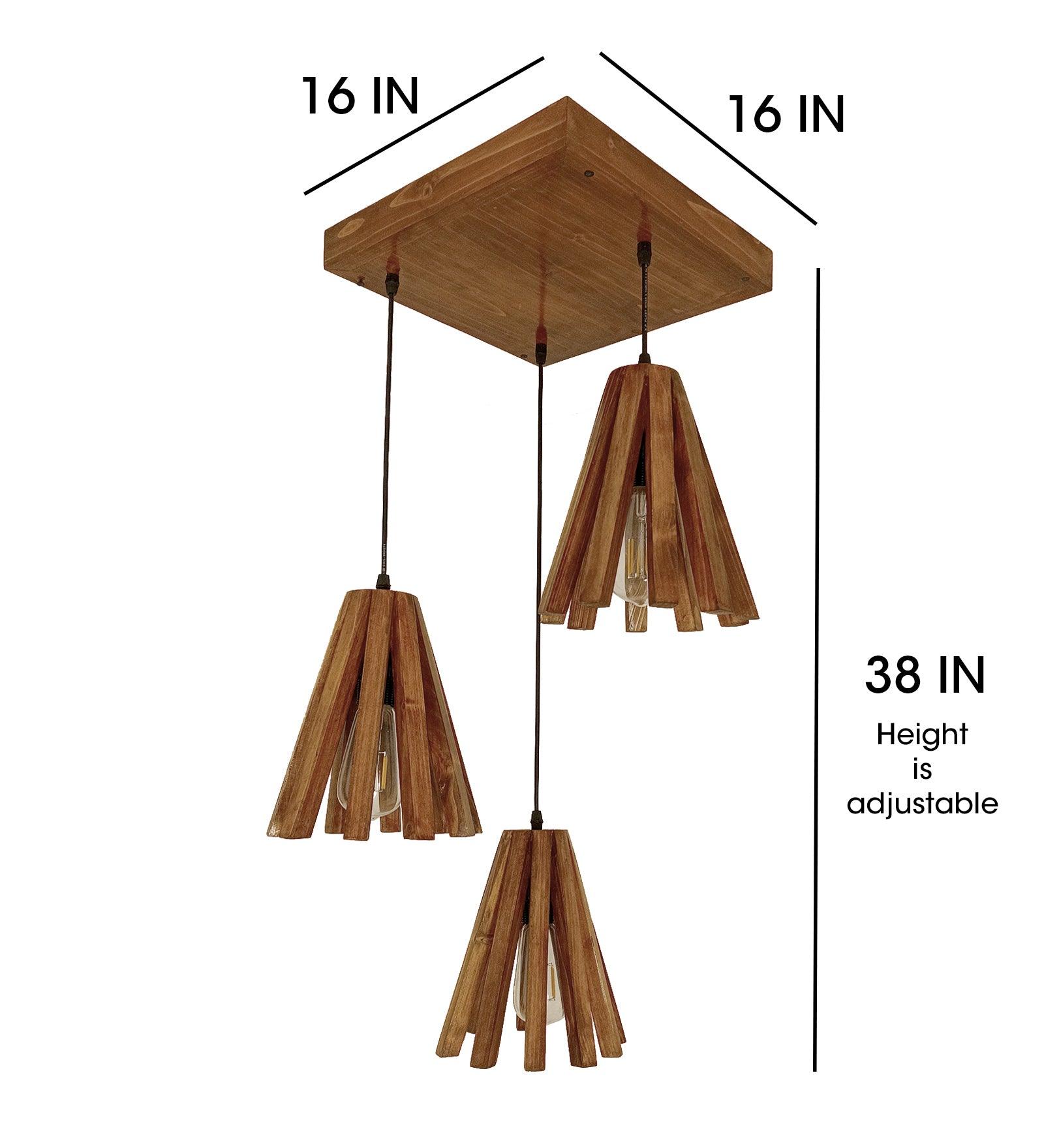 Taper Brown Wooden Cluster Hanging Lamp