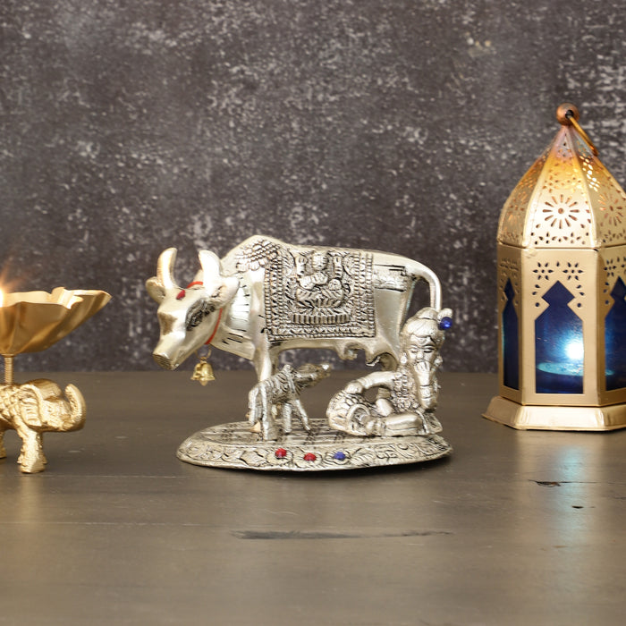 Kamdhenu Cow with Bal Gopal Lord Krishna Metal Statue