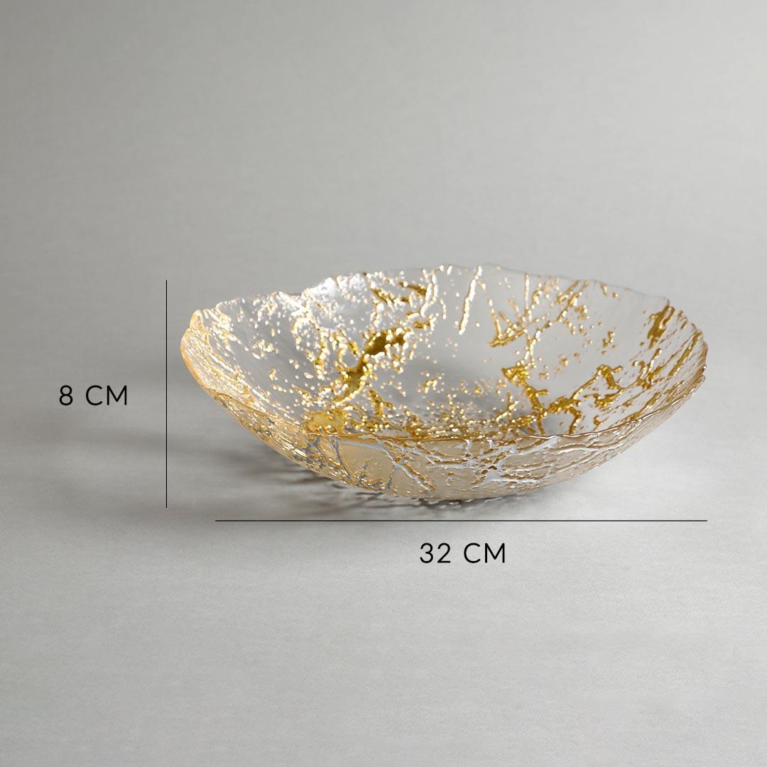 Flavia Designer Gold Decorative Serving Bowl | Glass Bowl for Dining & Home Décor