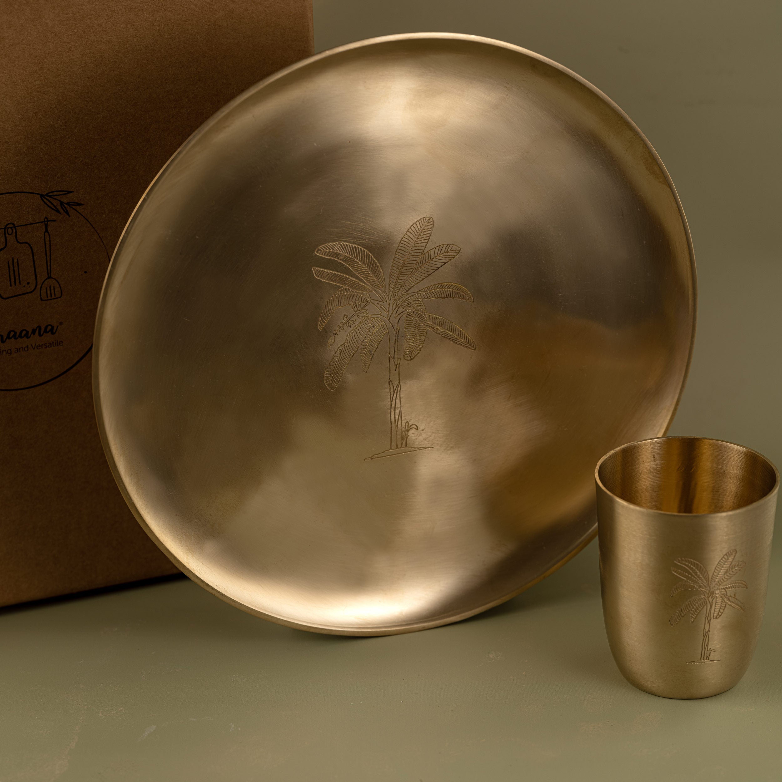 Gul | Set of 5 | Brass Dinner Set With Plam Tree Motif