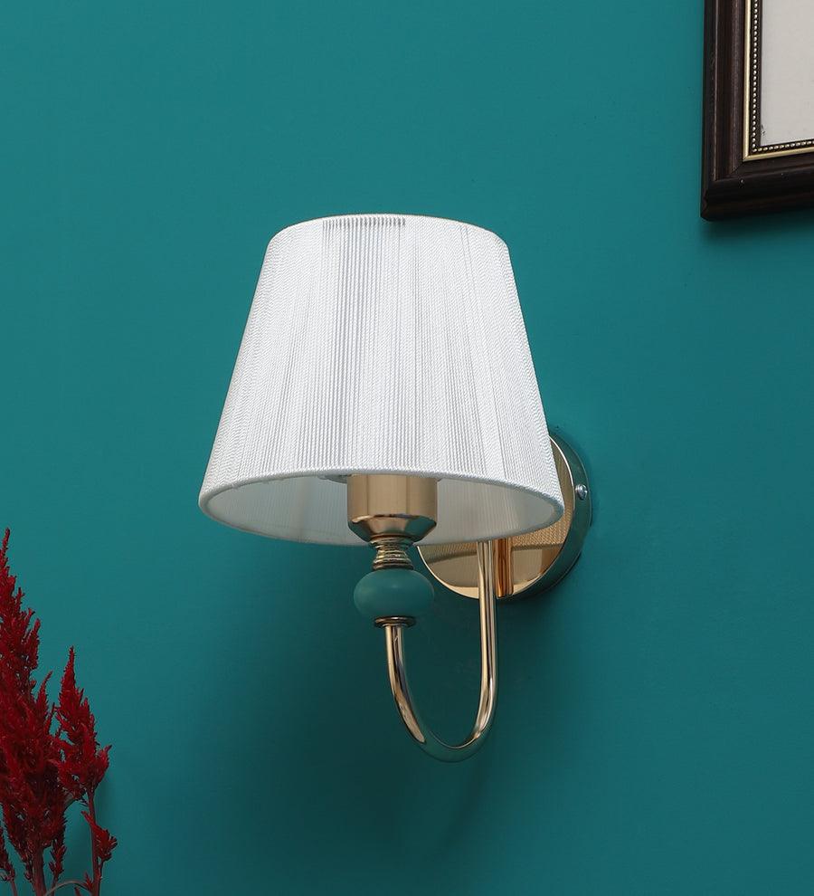 Modern Gold Wall Light with Off-White Fabric Shade | E27 Holder Wall Lamp for Bedroom & Living Room