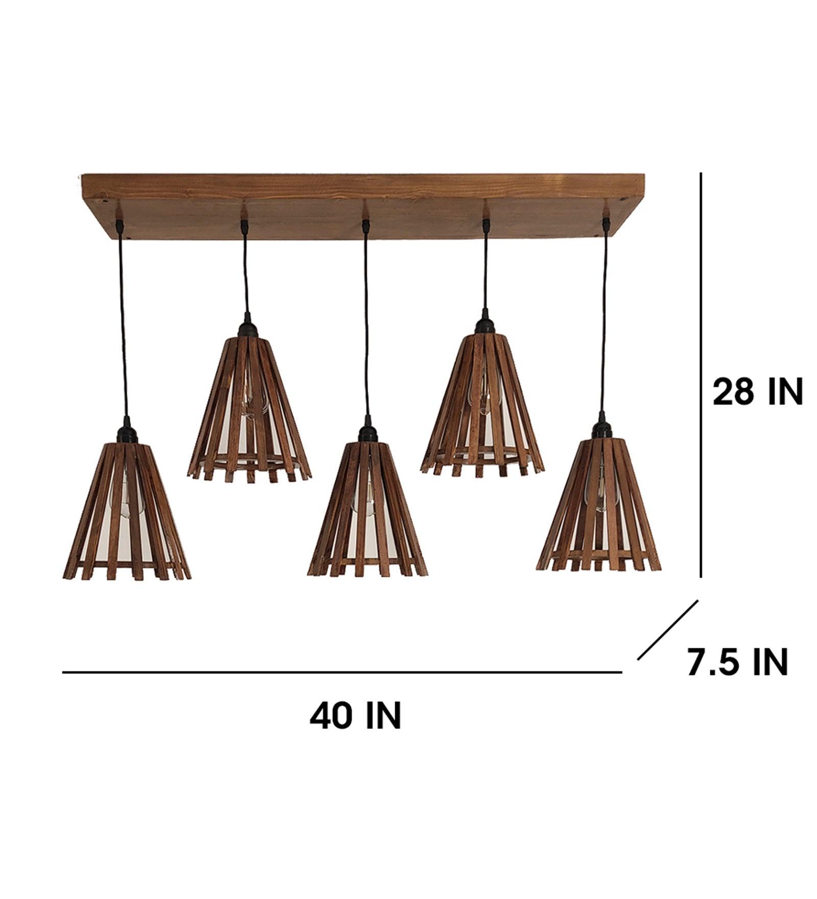 Funnel Brown Wooden 5 Series Hanging Lamp