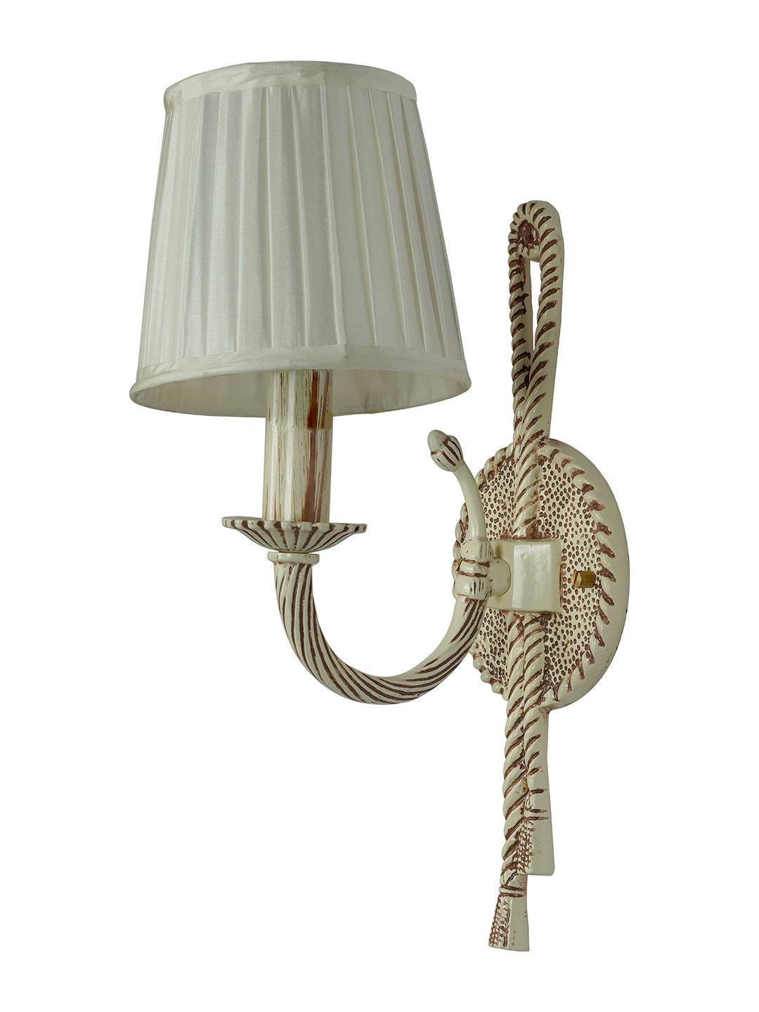 Knotted Cast Aluminium Distressed Creme Antique 1-Light Wall Lamp with Pleated Fabric Shades