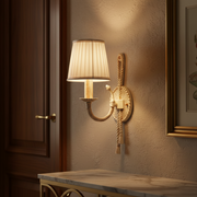 Rustic Wall Sconce with Fabric Shade | Distressed Aluminium Wall Light Lamp