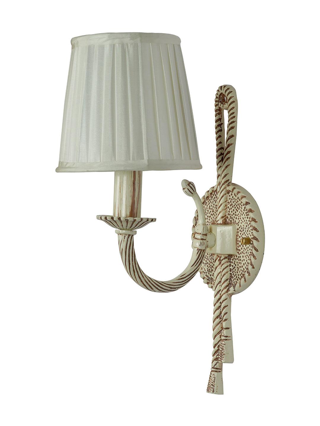 Knotted Cast Aluminium Distressed Creme Antique 1-Light Wall Lamp with Pleated Fabric Shades