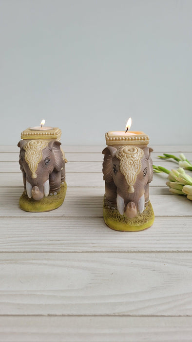 Crafted Elephant Tealight Holder Set of 2