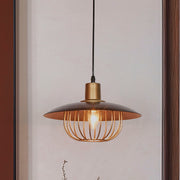 Industrial Brown & Gold Flat Top Cage
  Pendant Light