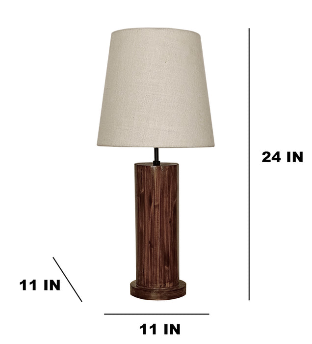 Cedar Brown Wooden Table Lamp with White Fabric Lampshade