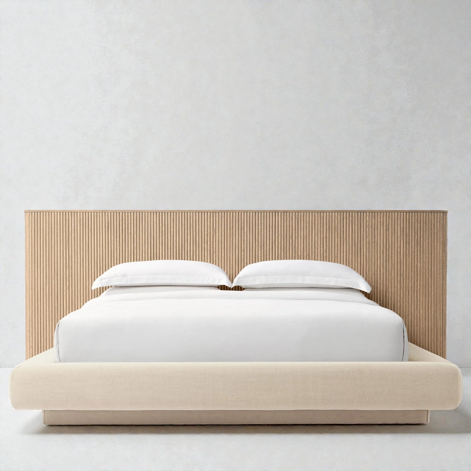 Muster Solid Ash Wood And Fabric Upholstered King Size Bed