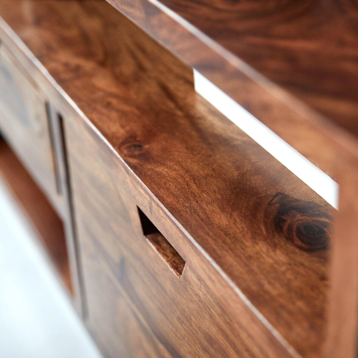 Trio Solid Sheesham Wood TV Unit In Honey Oak Finish