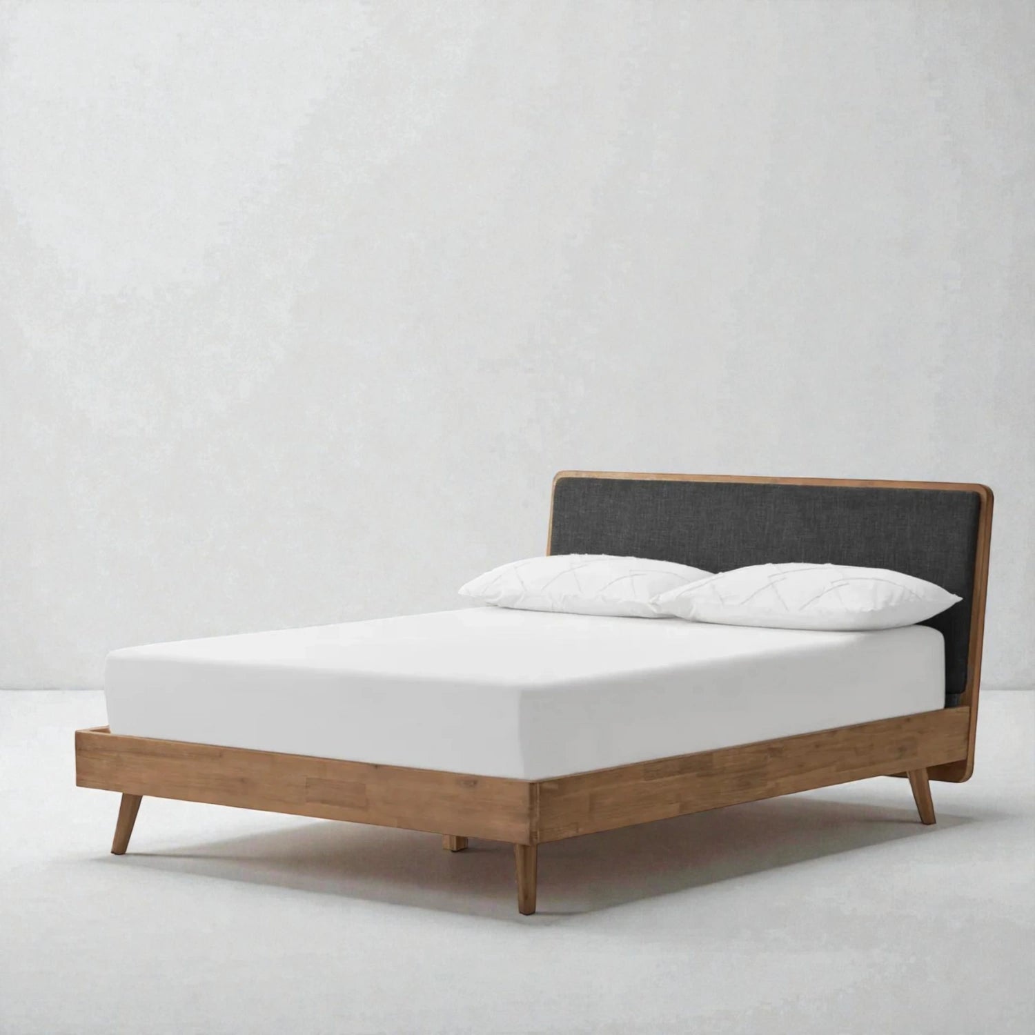 Sej Solid Teak Wood And Fabric Upholstery King Size Bed