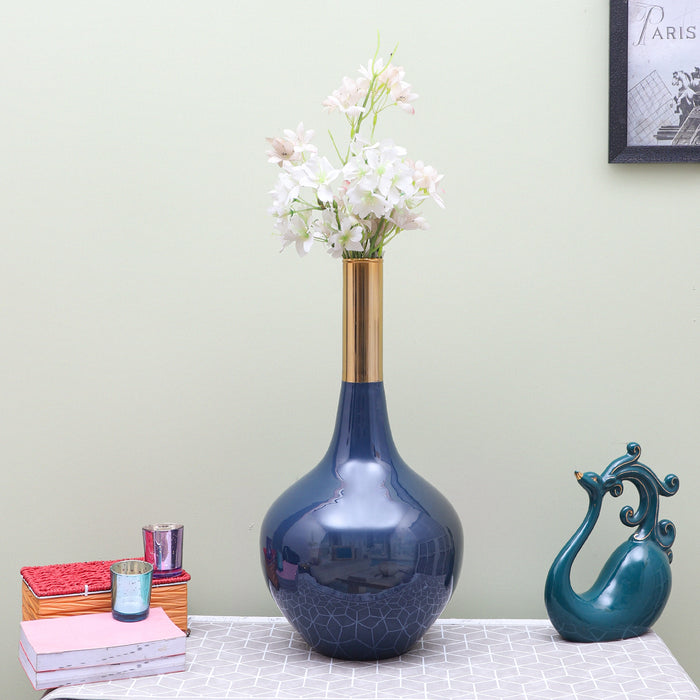 Slender Deidra Teal & Dim Brass Vase