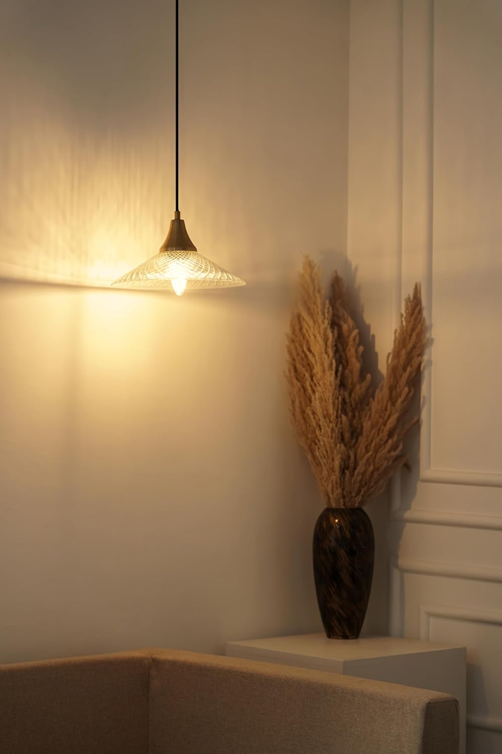 Diamond Cut Glass Pendant Hanging Light with Antique Brass Finish for Living Room, Bedroom, Kitchen, Dining