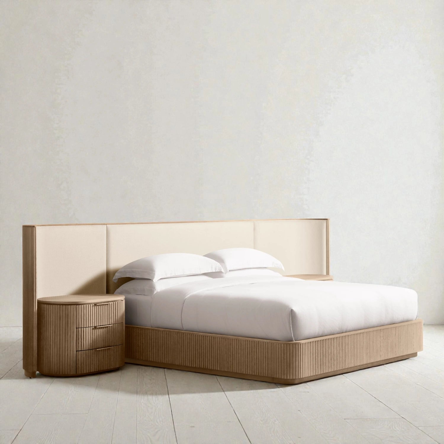 Baron Solid Teak Wood And Fabric Upholstery King Size Bed