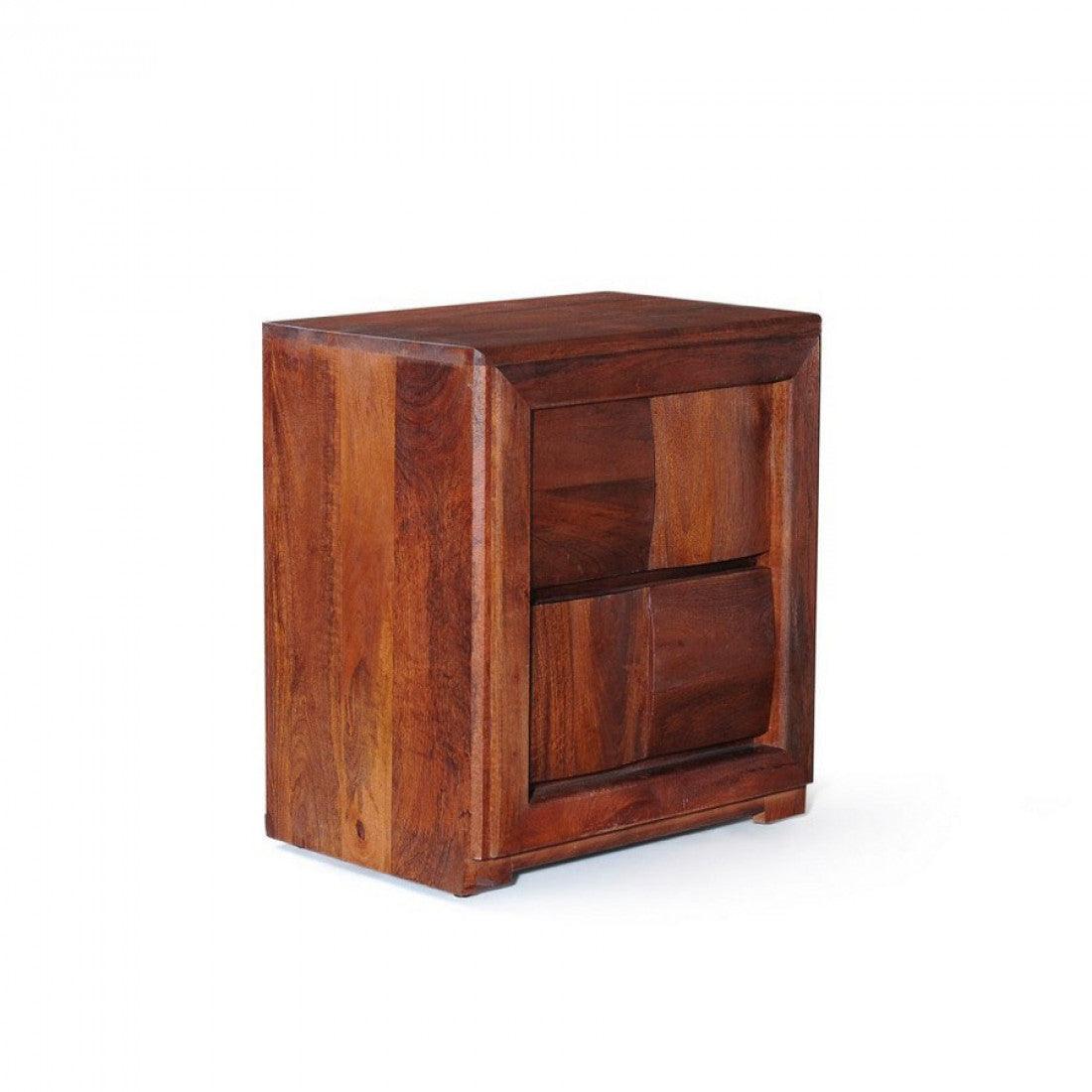 Nibley Solid Sheesham Wood Side Table with Storage | Bedside & Sofa Side Table with 2 Drawers