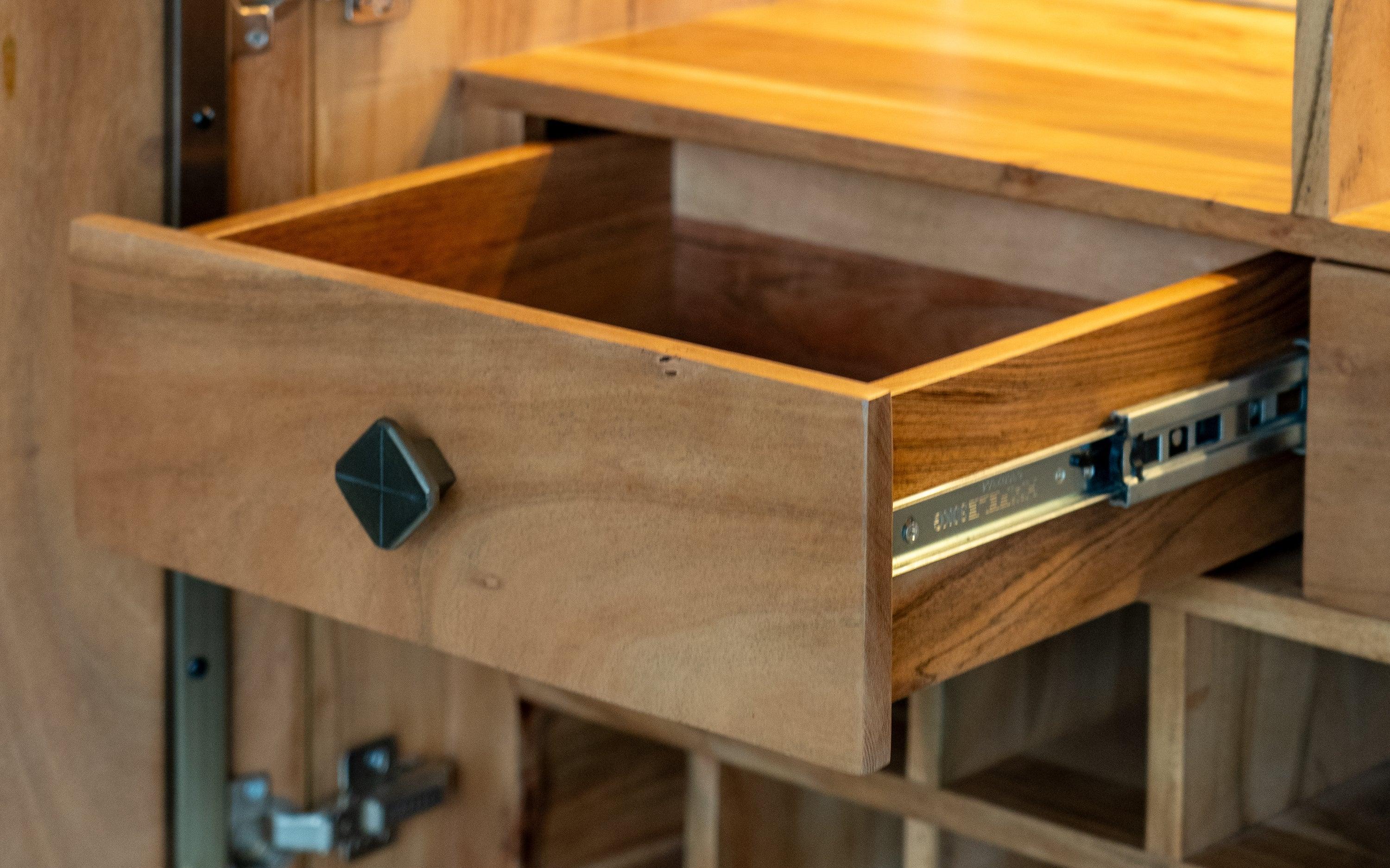 Arrow Bar Unit | Acacia Wood, Veneer, Stainless Steel, Mirror, and Oak Wood