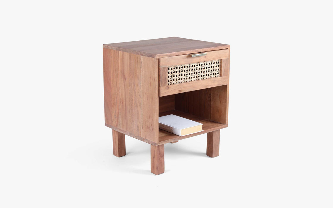Kyoto Acacia Wood Bedside Table With Drawer & Storage For Home