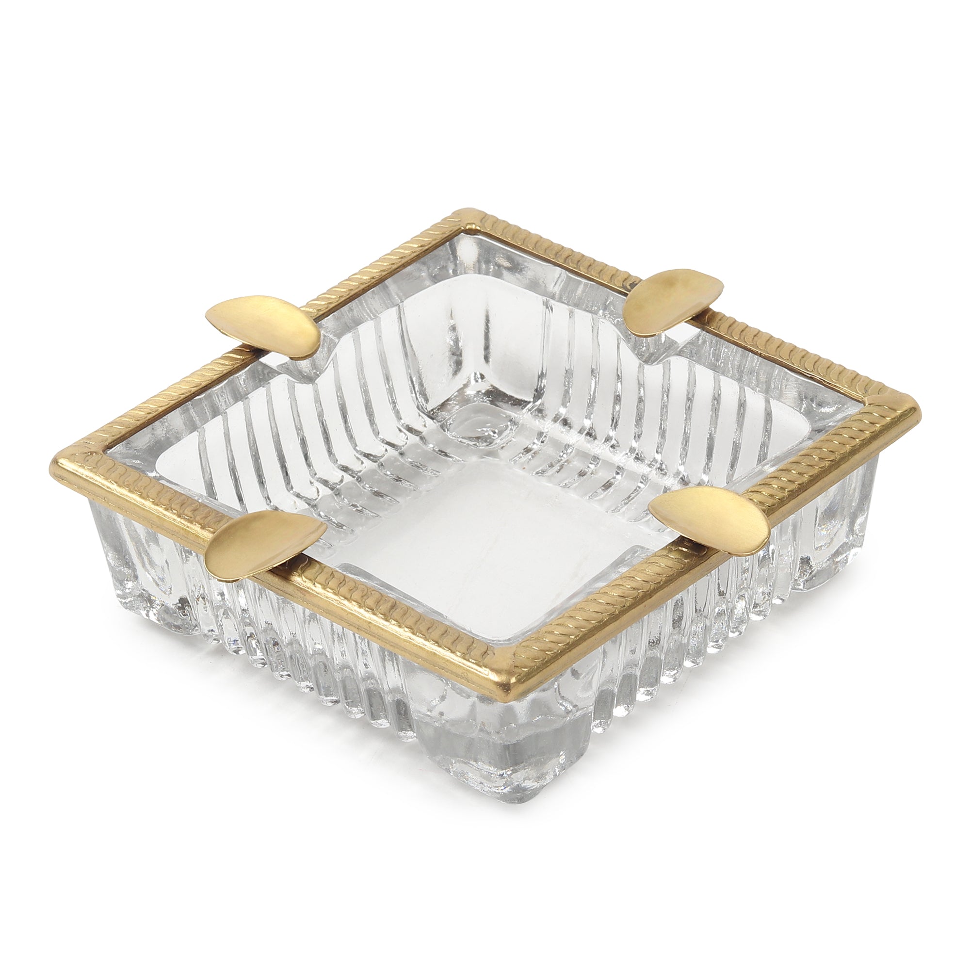Aurelion Crystal Ashtray with Brass Accent | Designer Ashtray for Home Décor