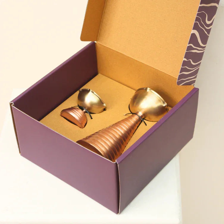 Brass & Copper Diya Pair Gift Set - Tall & Short Diyas