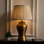 Royal Brass Antique Gold Finish Table Lamp 23 Inches Height With Off White 14 Inches Pleated Diameter Lampshade