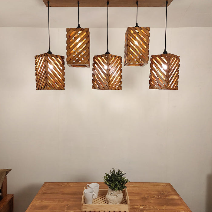 Oblique Wooden 5 Series Hanging Light