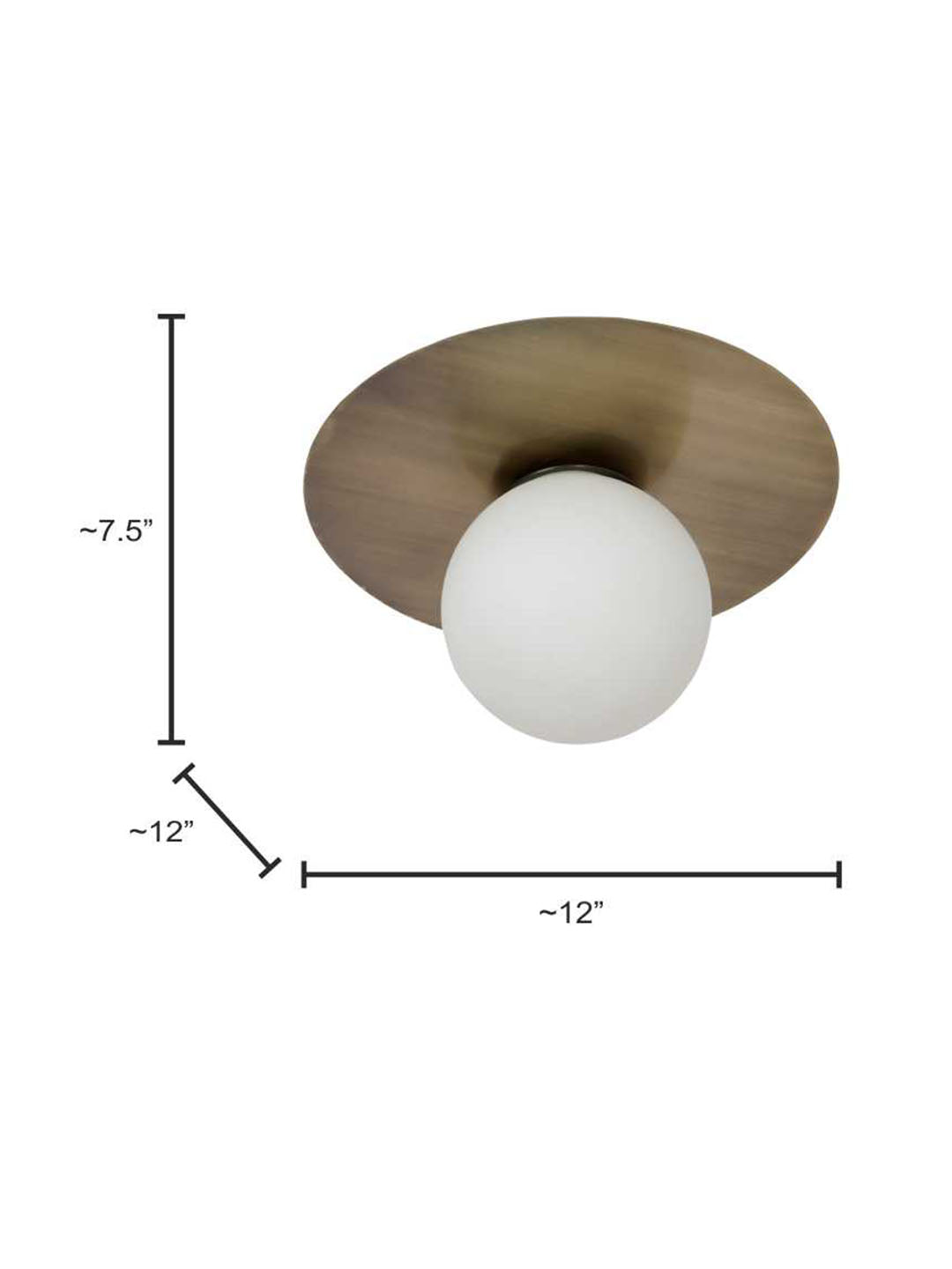 Modern Antique Brass Disc Ceiling or Wall Light with Frosted Globe