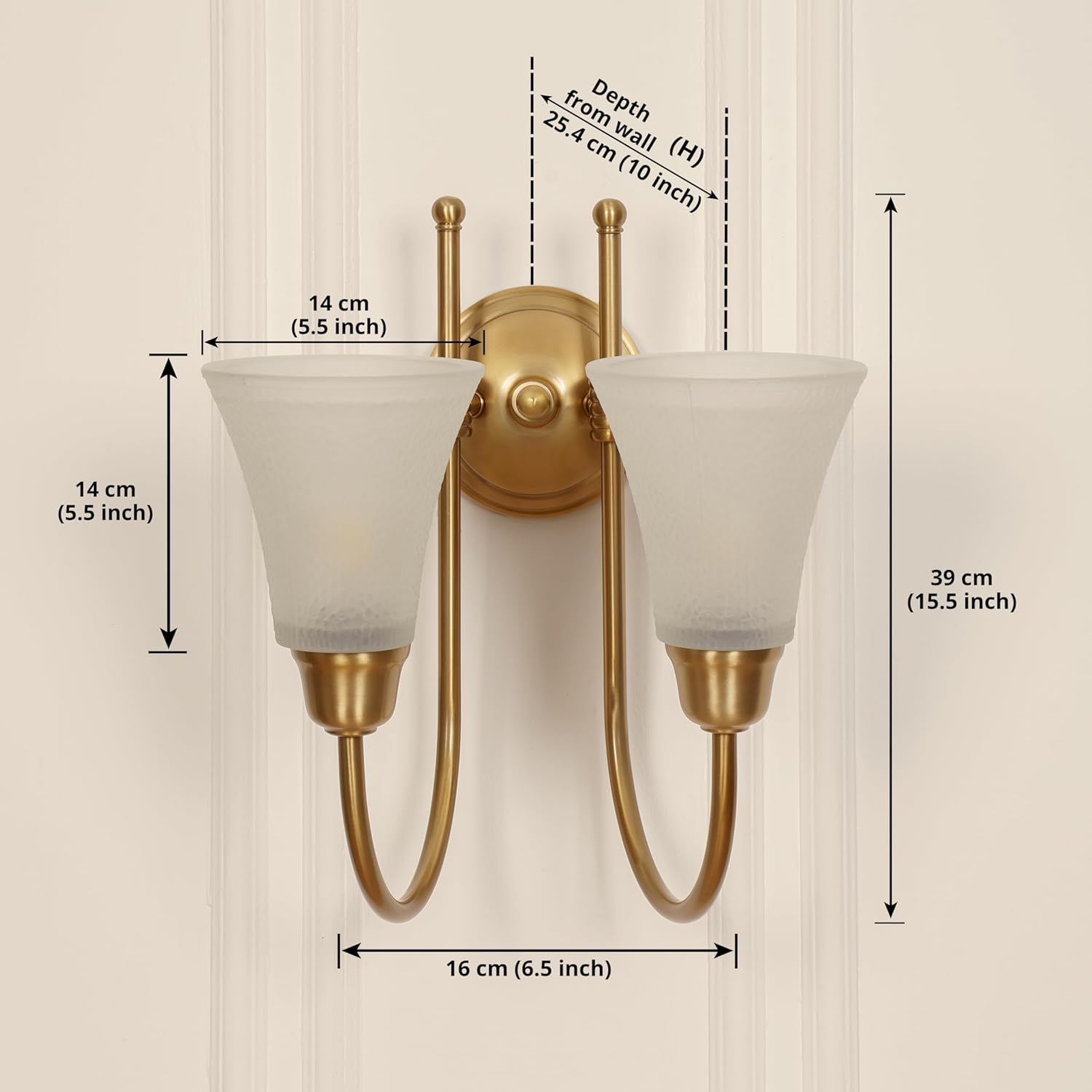 Double Hockey Wall Lamp Antique Brass Finish with Hammered Frosted Glass Shade for Living Room, Bedroom and Home Decoration