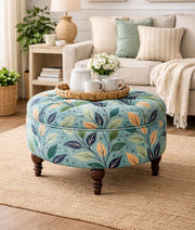 Ayame Floral Tufted Ottoman with Sagwan Wood