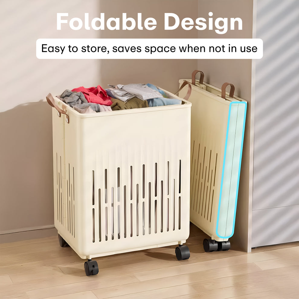 Foldable Laundry Basket with Wheels – Portable Laundry Bag/Toy Storage Organizer/Cloth Bin, Washing Clothes Storage Basket, and Movable Storage Solution
