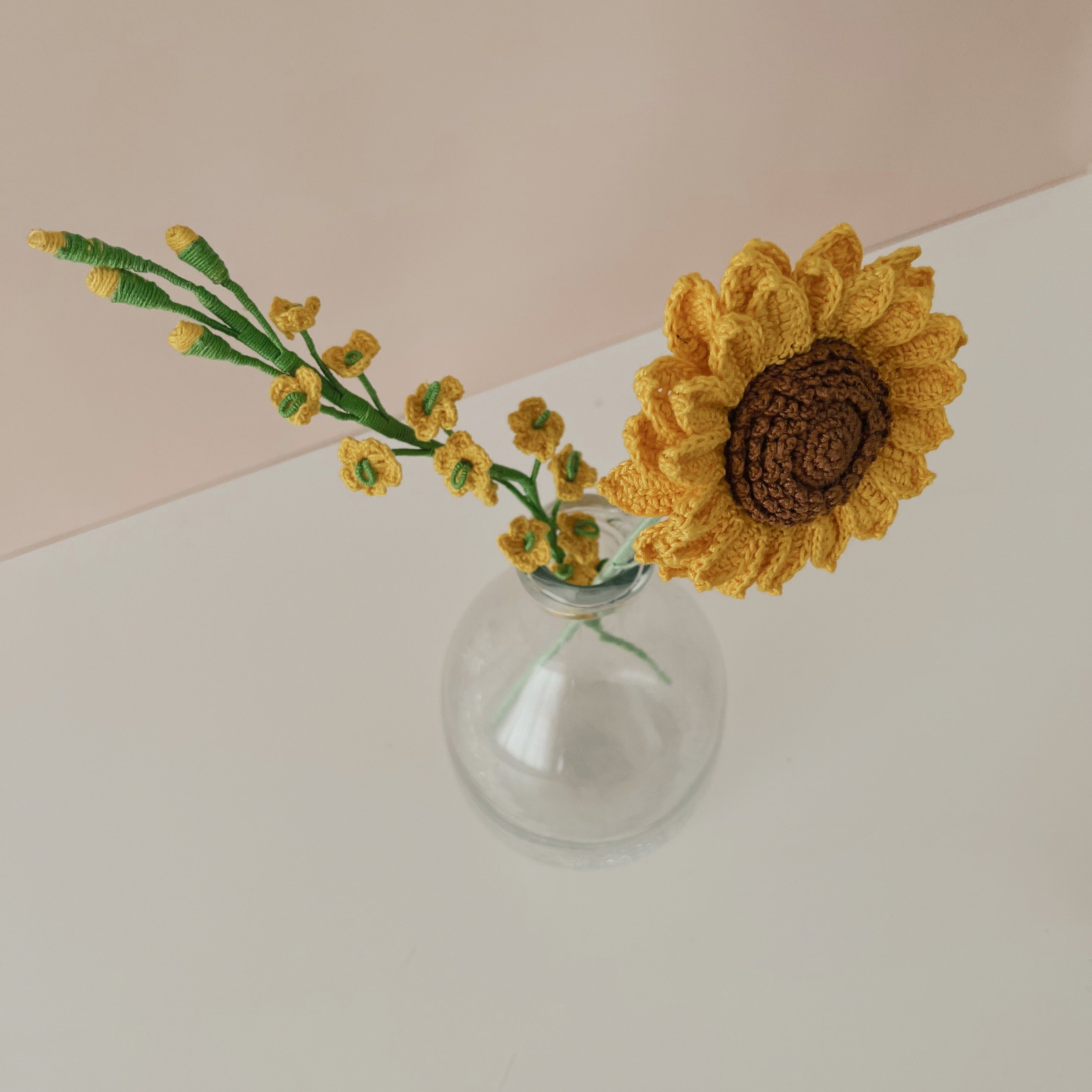 Crochet Sunflower Orchid Bouquet - Mustard / 12" height / 2 Stems