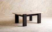 Sculpt Edge Coffee Table | Acacia Wood and Travertine Marble