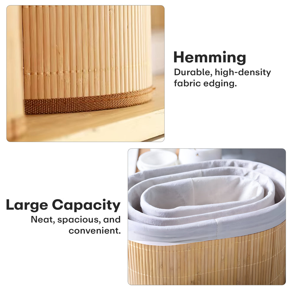 Eco-Friendly Natural Bamboo Storage Rectangular Basket Bins Organizer, Pack of 3 - Brown