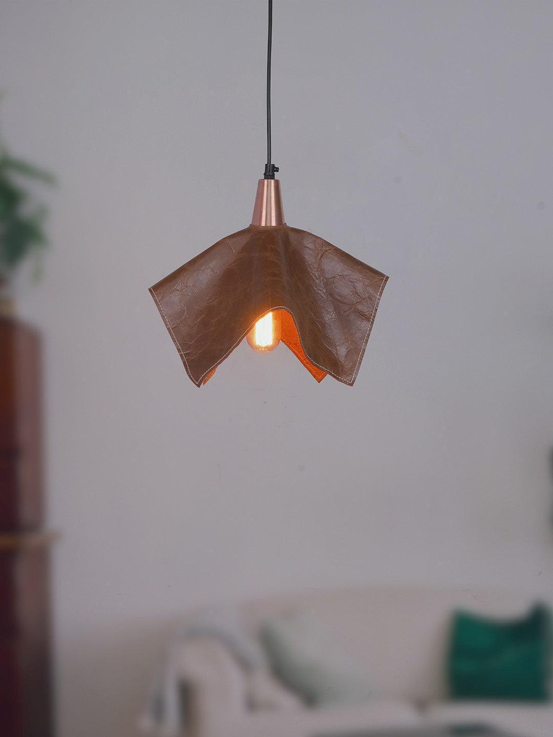 Brown Leather Handkerchief Hanging Pendant Light Lamp For Home Decoration